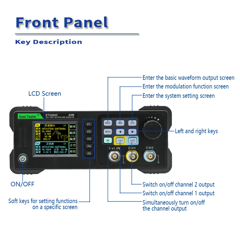 East Tester ET33C 20Mhz 40Mhz  - Dual Channel Arbitrary Waveform Function Generator 60Mhz avis et prix